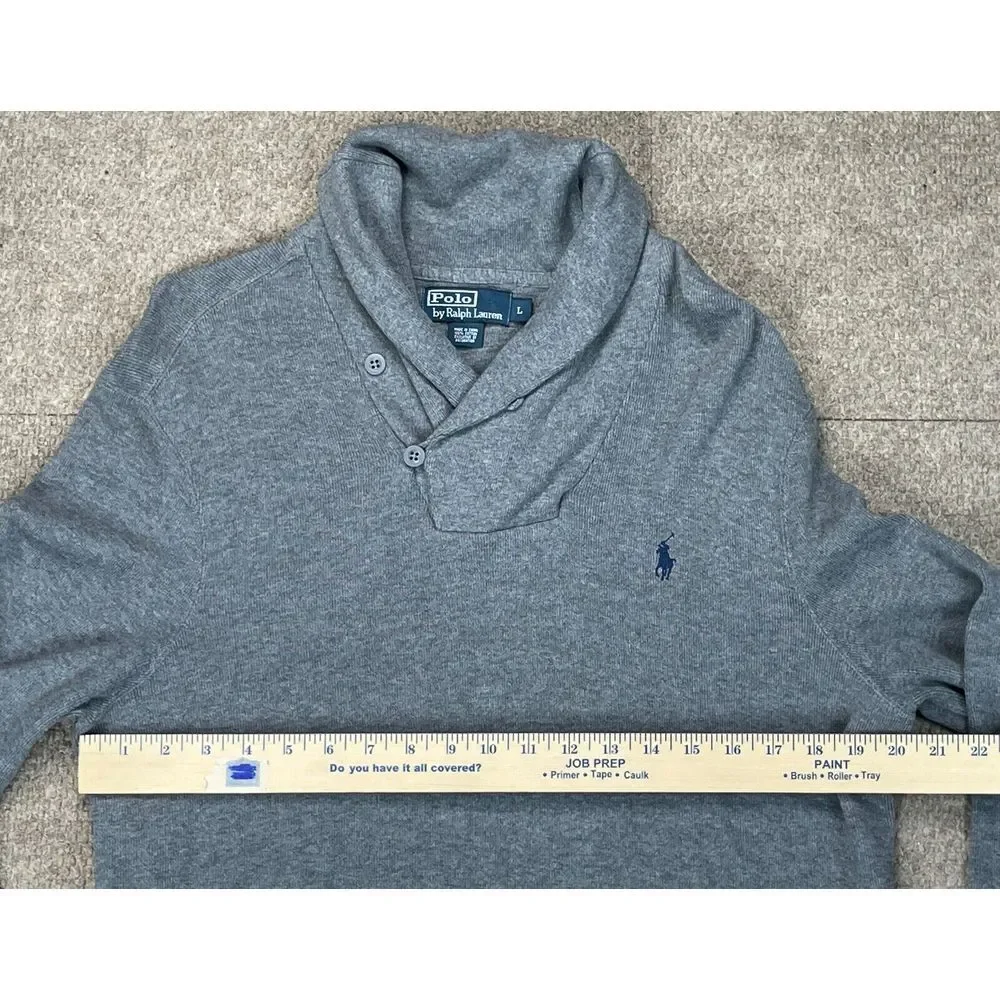 Polo by Ralph Lauren Men's Shawl Neck Collar Gray Long Sleeve Sweater Size Large